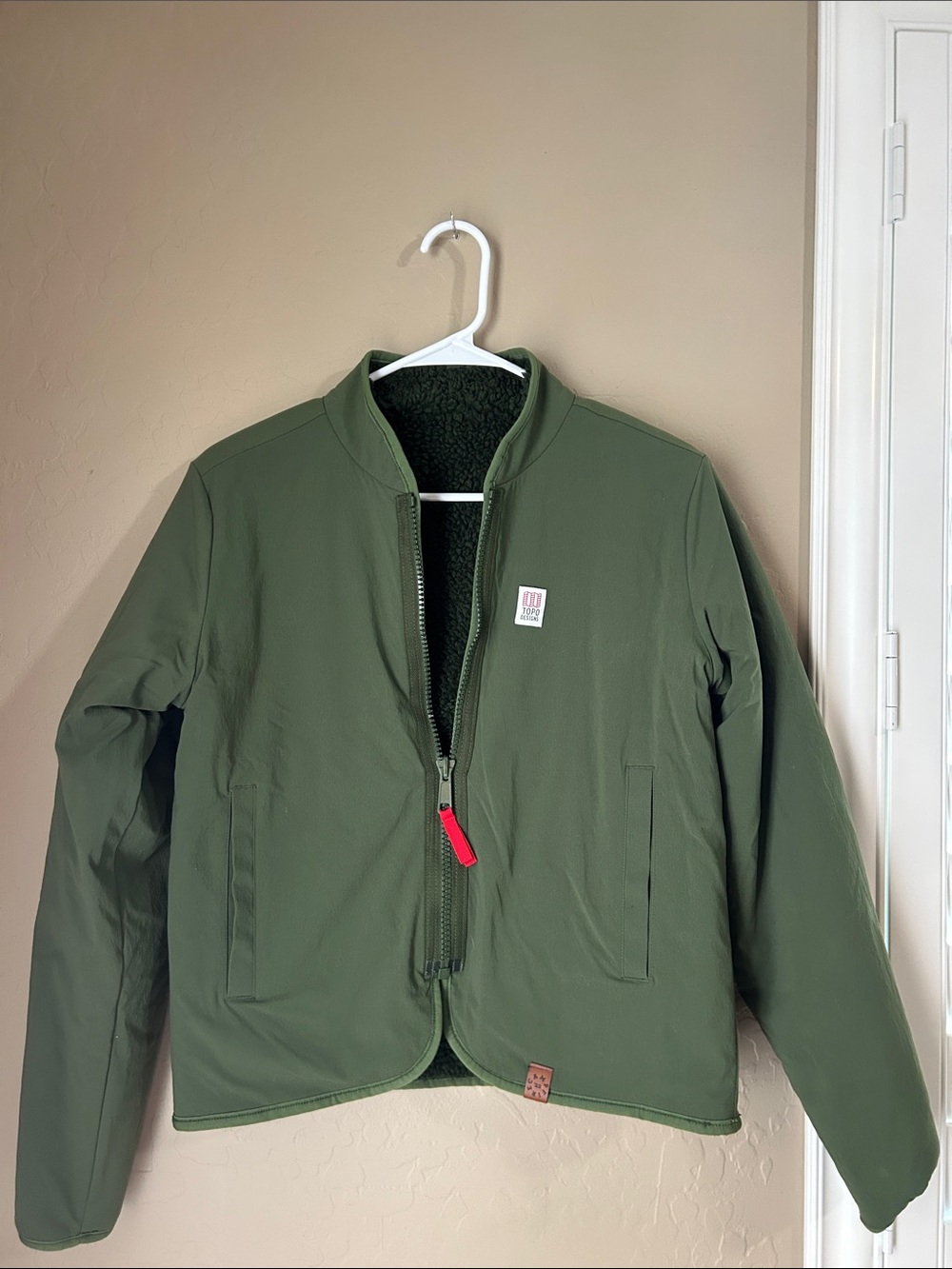Topo Designs Olive Green Reversible Sherpa Jacket